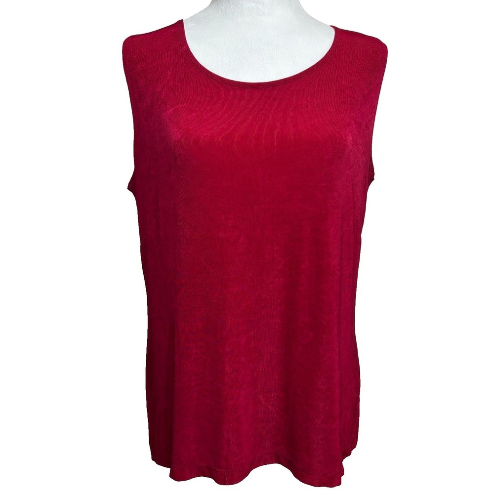 Mirasol Tank Top Red Ribbed Knit Scoop Neck Shell Layering Stretch‎ Minimalist L